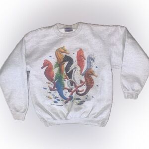 Vintage Seahorse Aquarium Pullover Sweatshirt Crew Dolphin Shirt Co 80s 90s Med